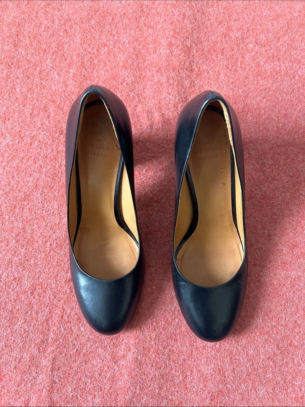 Sezane Helena Black Leather Heels Chunky Wood-effect Heel Size 39 - Picture 8 of 15